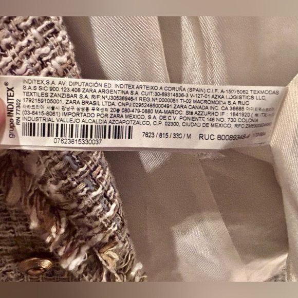 Zara Double Breasted Textured Blazer - Tan, Gray and Cream Size M EUC - Picture 6 of 7